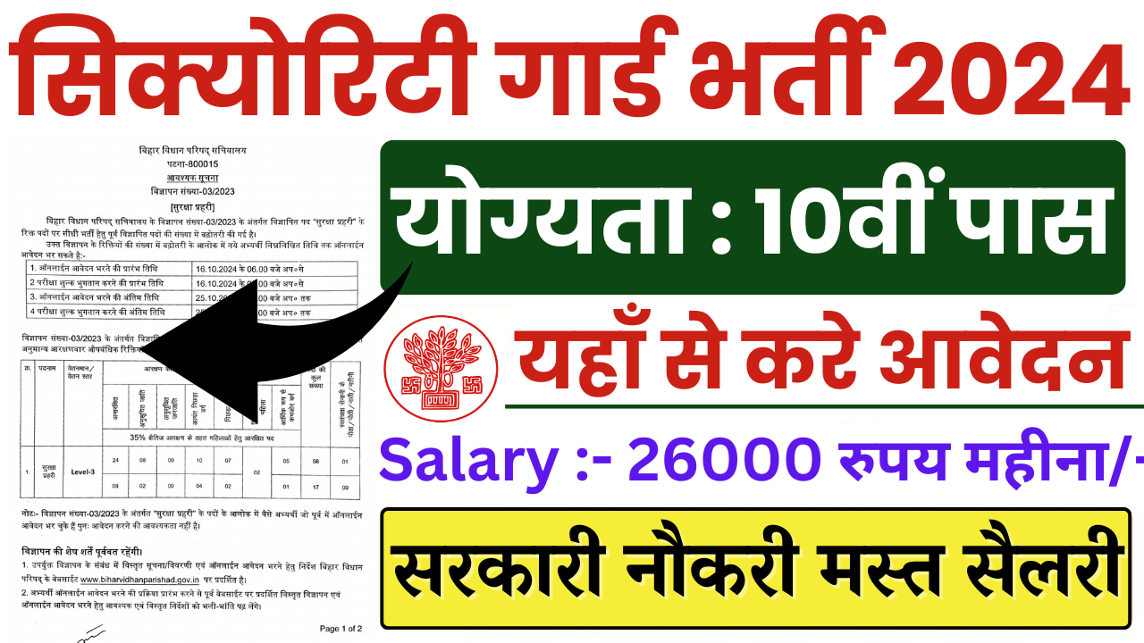 Bihar Vidhan Parishad Security Guard Vacancy 2024